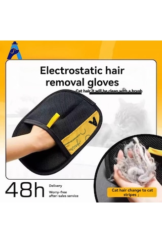 Skycity Evcil Hayvan Tüy Temizleme Eldiveni 4 Adet - İki Yönlü Kullanim, Silikon Tıraş Dişli, Tüy Toplama Ve Bakım Aleti - Sarı-siyah Siyah
