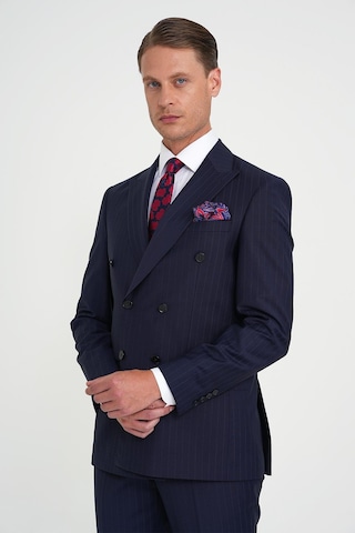 Efor Slim Fit Çift Yırtmaç Çizgili Kruvaze Klasik Lacivert Takım Elbise Tk 925 Lacivert