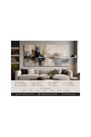 Modern Şehir Yansımaları Soyut Kanvas Tablo Bej Siyah Gri Tonlarda Premium Minimalist Duvar Dekoru Salon, Yatak Odası Ve Ofis İçin Şık Tasarım