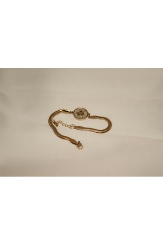 Baget Taşlı Çelik Bileklik Kalpli Sonsuz Işıltılı Balıksırtı Çelik Bileklik Gold