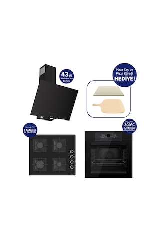 Ferre Pizzart & Fryart QEP65CS+SC205-FA+D077-SA Döküm Izgara Ankastre Set Siyah