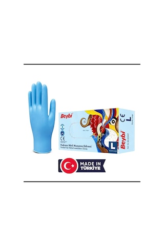 Beybi Mavi Pudrasız Nitril Eldiven L 20 x 100'lü