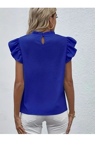 Munn Collection Kadın Kısa Kollu Fırfır Yakalı Bürümcük Bluz Mavi