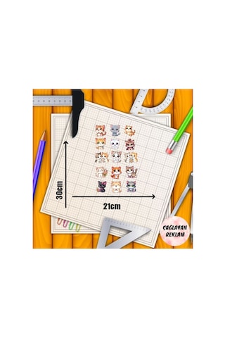 Kedi Temalı Sticker Etiket Seti - Cat Sticker - Laptop Notebook Telefon 30x21cm