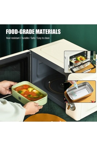 Novahub 1.4l Paslanmaz Çelik Bento Kutu 3 Bölümlü, Yetişkinler Ve Çocuklar İçin, Ofis/kamp Uygun Açık Yeşil