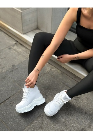 Erva'nın Butiği Beyaz Cilt Celly Gizli Topuk Dolgu Topuk 7 Cm Boy Uzatan Sneakers-6429