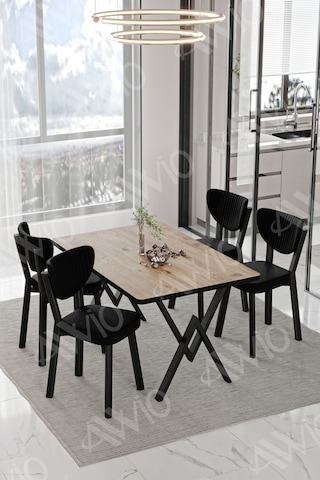 Avvio Vanensi Elma Sandalye 80x120 Yemek Masası Mutfak Masası 4 Kişilik Masa Sandalye Takım Akça