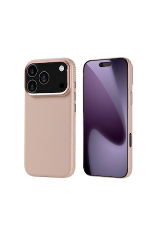Zore Apple iPhone Uyumlu 17 Pro Kılıf M-safe Şarj Özellikli Karbon Fiber Görünümlü Omsy Nekst Kapak - Bej