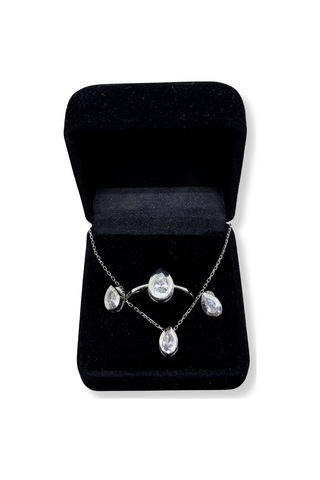 Oya Silver Çerçeveli Işıltı Damlası Gümüş Set&takım