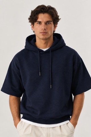 Alexandergardi Cropped Kapüşonlu Kısa Kollu Sweatshirt Lacivert