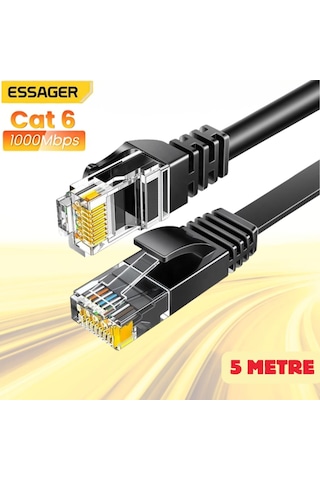 Essager 5 Metre 1000mbps Cat6 Ethernet Kablosu Premium Rj45 Konnektör Altın Kaplama Uçlu İnternet Kablosu