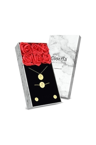 Glorria Gümüş Gül Kolye, Bileklik, Küpe, Çiçekli Hediye Seti - Dd