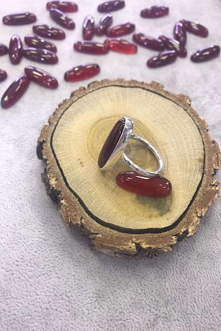 Akik Taşlı Gümüş Yüzük 925 Ayar Doğal Taş - 358831934