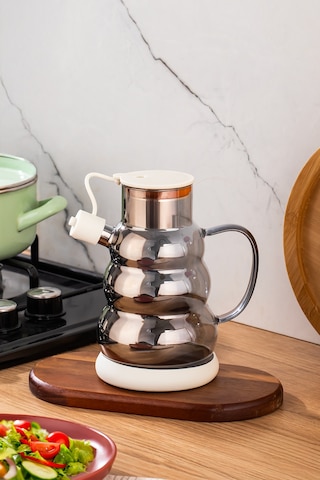 Porsima 3617-2 Kapaklı Borosilikat Cam Yağlık Sirkelik Yağdanlık 1000ml Beyaz Beyaz
