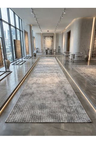 Dinarsu Aksu Prime Gri Halıcılık Modern Kaymaz Taban Salon Hol, Koridor Mutfak Yıkanabilir Jel Kesme Yolluk