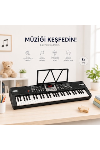 61 Tuşlu Elektronik Org Piyano Çocuk Beni Başlayanlar İçin Mikrofonlu Org Başlangıç Için Keyboard Demolu Siyah