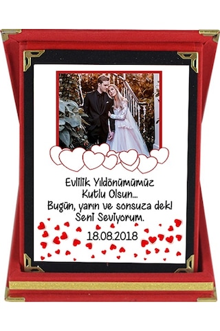 Evlilik Yıl Dönümü Hediyesi Fotoğraflı Kişiye Özel Plaket