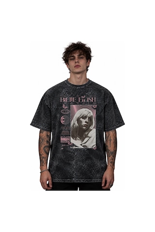 Sevbano Billie Eilish Şarkıcı Baskılı Unisex Oversize Vintage Retro Yıkam Siyah