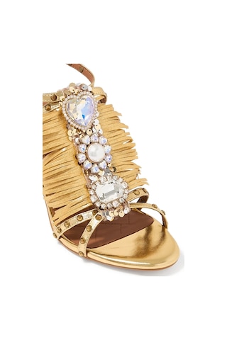 Kurt Geiger Jewel Fringe 90 Lüks Topuklu Deri Sandalet Topuklu Ayakkabı Gold 40,5 Altın