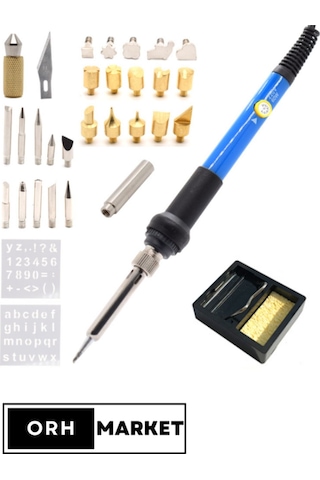 60W Ahşap Yakma Kalemi ve 30'lu Dağlama Uç Seti – Oyma, Lehimleme ve Sanatsal Tasarımlar için