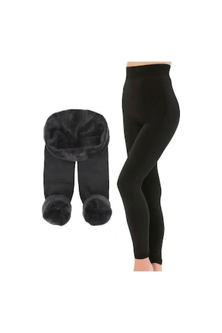 2'li Kadın İçi Kürklü Kalın Tüylenmez Peluş Tayt 001