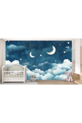 Gece Bulutlar Yıldızlar Çocuk Odası Poster Duvar Kağıdı