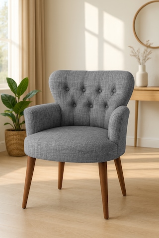 Roma Berjer - Modern Tekli Koltuk - Keten Kumaş - Gri