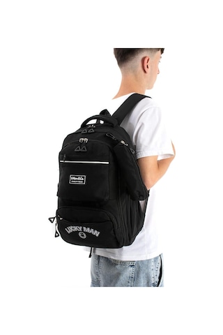 Ventis Unisex Set Okul Çantası Kalemlikli 2'li Lise Ortaokul Sırt Çantası 43 30 Cm Çok Cepli Vnt7-g Siyah