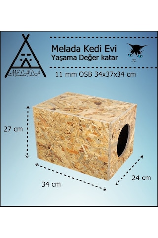 Melada Kedi Evi Dış Ortam Uygun Ahşap Kedi Evi Osb 34x27x24 Cm