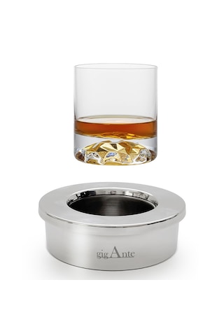 Gigante Deluxe El Yapımı Çelik Viski Soğutucu Ve Premium Viski Kadehi Seti Gümüş