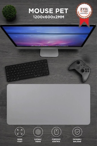 Gaming Oyuncu Klavye Fare Altlığı Kaymaz Taban Büyük Mouse Pad Pu Gr 1200 600mm Gri