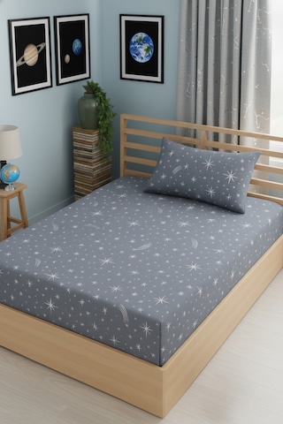 Yıldız Desenli Yastık Kılıflı Tek Kişilik Lastikli Çarşaf Takımı 100x200 Cm Çarşaf+yastık Kılıfı Gri