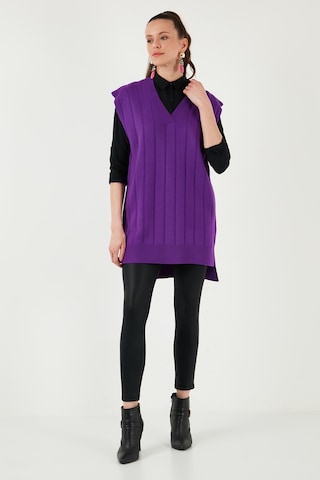 Lela V Yaka Arkası Uzun Triko Bayan Süveter 4616088Y Mor