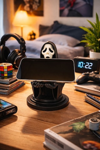 Korku Figür Tasarımlı Telefon Standı Masa Üstü Dekoru Ve Düzenleyicisi Hediye Alternatifi Siyah Beyaz