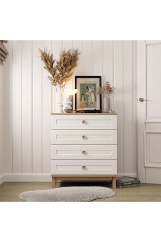 3772 Desa 4 Çekmeceli Mdf Profil Ayaklı Şifonyer Sepet - Beyaz