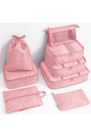 Moveevo Seyahat Çanta Düzenleyici Seti 8 Parça: Kıyafet Sınıflandırma, Su Geçirmez, Mesh Tasarım, Pembe - Çanta Organizer Paketi