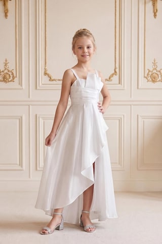 Kent Of Kids Kız Çocuk Abiye Beyaz Uçuş Uçuş Monaray Kumaş Asimetrik Kesim Prenses Model Yırtmaçlı Abiye Elbise 10-15 Yaş