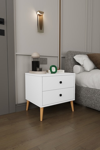 Modern 2 Çekmeceli Komodin Şifonyer %100 Mdf Çok Amaçlı Organizer Kmd03 Beyaz