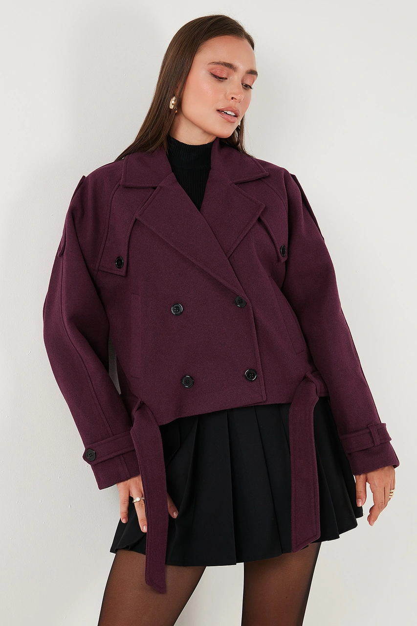 Lela Pamuklu Regular Fit Yumuşak Dokulu Kaşe Kısa Bayan Kaban 6810286 Bordo