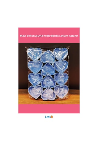 Mavi Kalp Tasarımlı Şık Tül Kese 16 Cm