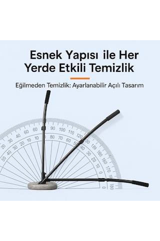 Polham 110cm Uzayabilen Teleskopik Saplı Kuru Islak Araç Temizleme Mopu, İz Ve Çizik Bırakmaz Fırça
