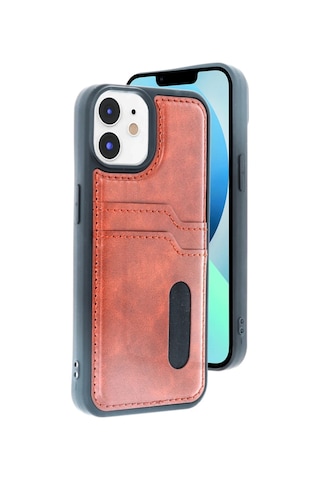 Apple Apple iPhone Uyumlu 11 Kılıf Sara Kartvizitli Deri Kılıf - Taba