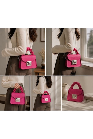 Alyora Fuchsia Ruched Handle Zincir Askılı Çanta Pembe