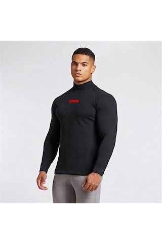 Beyaz Muscleguys Erkek Yüksek Boyun Slim Fit Spor Giyim Spor Vücut Geliştirme Nefes Uzun Kollu Ilkbahar Ve Sonbahar T-shirt