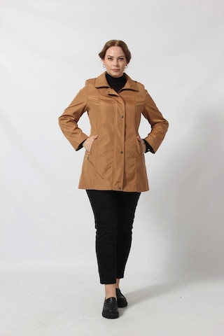 1616 Fermuarlı Cep Detaylı Kapuşonlu Bondit Ceket Camel