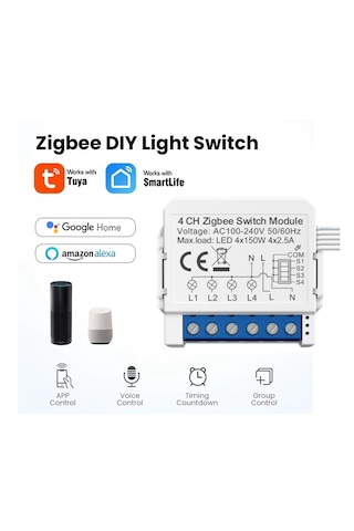 Avatto Tuya 4ch Zigbee Anahtar 4 Kanal Zigbee Röle 1 ADET