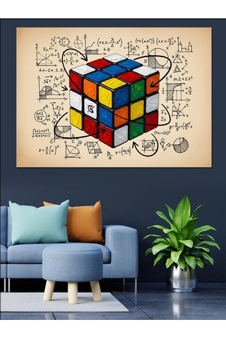 Rubik Küp Matematik Formülü Dekoratif Kanvas - Mdf Ahşap Tablo