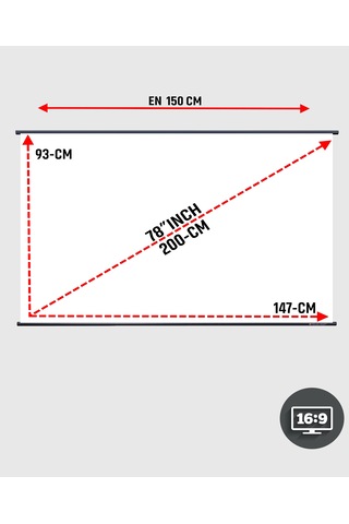 En150cm Boy95cm Projeksiyon Perdesi Duvar Askılı Taşınabilir