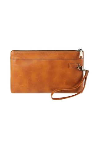 Shidai888 Retro Deri Debriyaj Fermuarlı Zarf Çanta Kahverengi