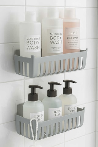 Primanova Deby 2'li Yapışkanlı Banyo Rafı Gri Gri